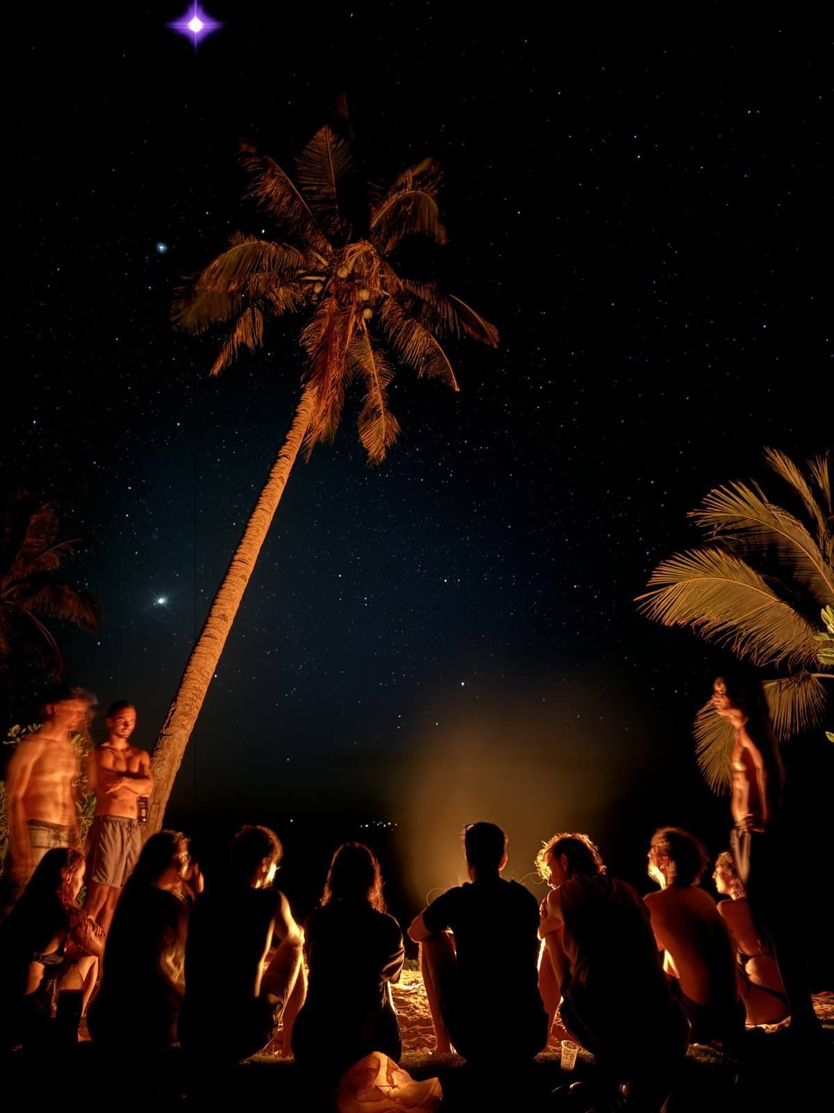 Bonfire under stars